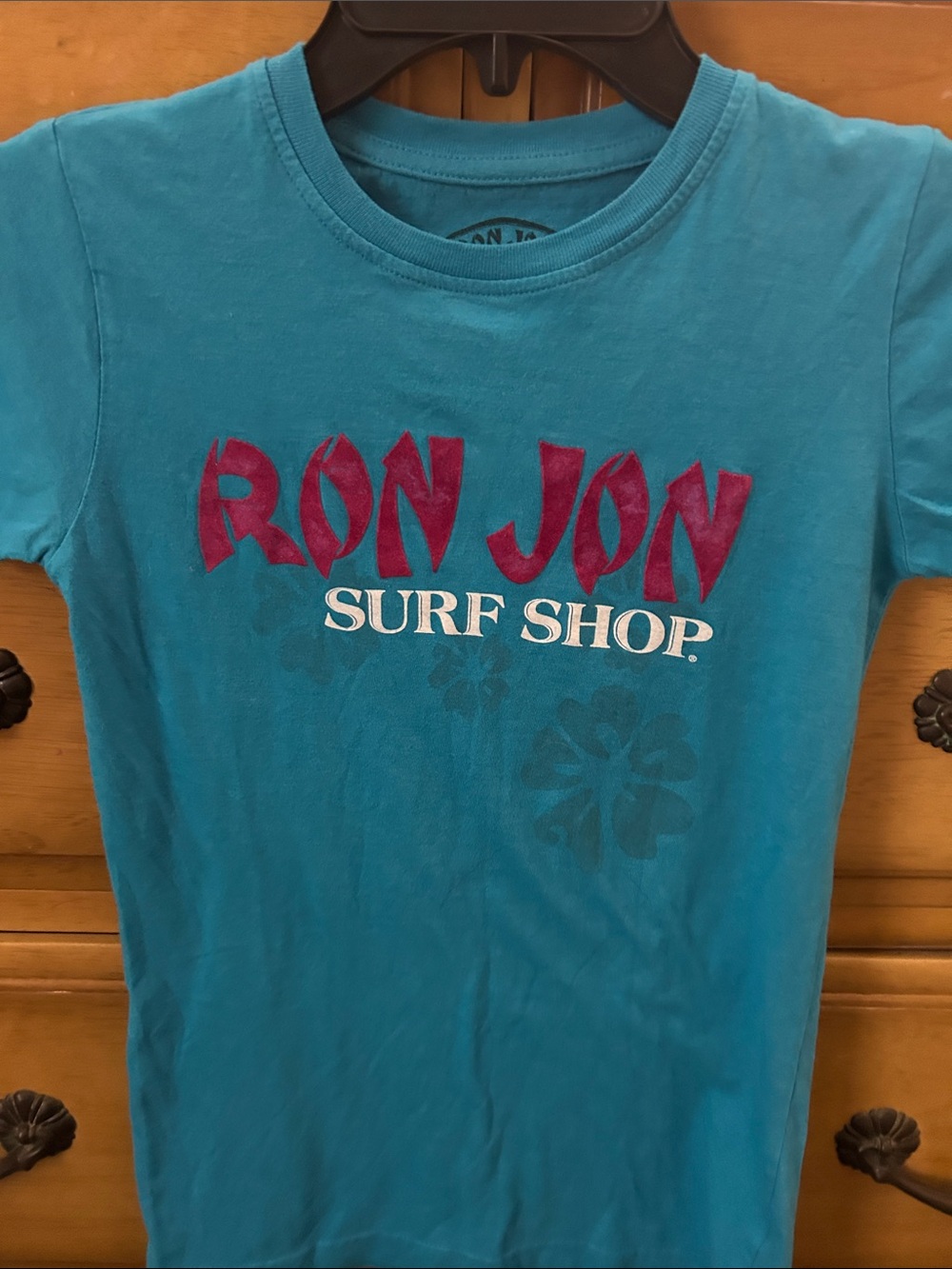 Ron Jon Teal Short-Sleeve Surf Shop Tee with Pink Logo
